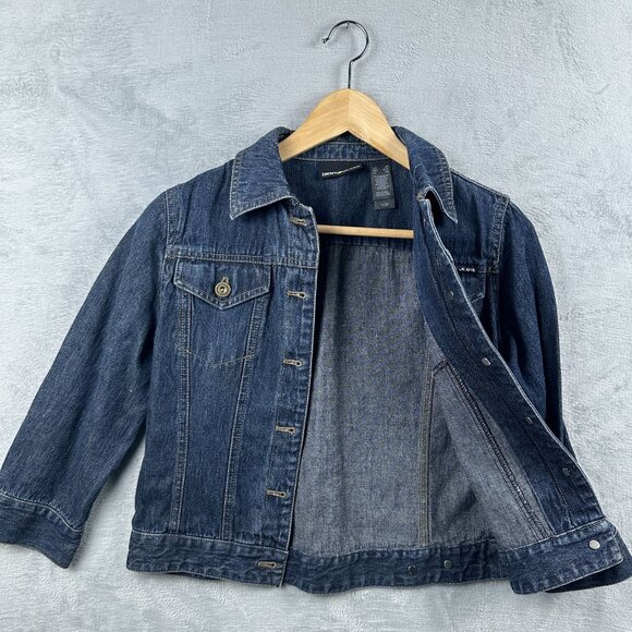 DKNY Cropped Jean Jacket Medium Wash Womens Size X Small Button Front Blue - Picture 4 of 11